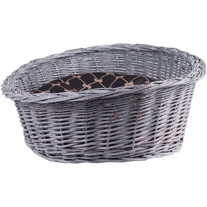 Плетенний корзинка для собак та котів з подушкою, 95x72x27 см (сірий/чорний)