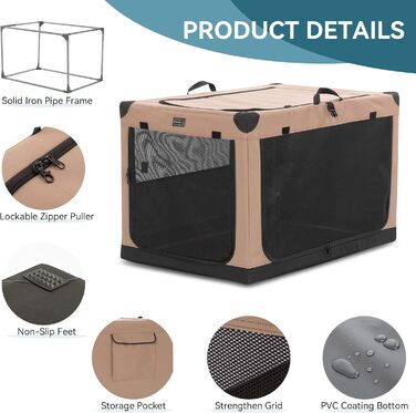 Транспортна переноска для собак Petsfit XL, складана, для дому, велика, середнього та малого розміру, з регульованим чохлом, легка у зберіганні, бежева