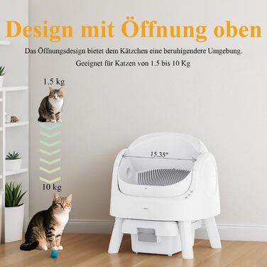 Автоматичний лоток для котів Katzenklo Selbstreinigend XXL Білий – Інтелектуальний дизайн з відкритим верхом, великий об'єм, ручний та автоматичний режими