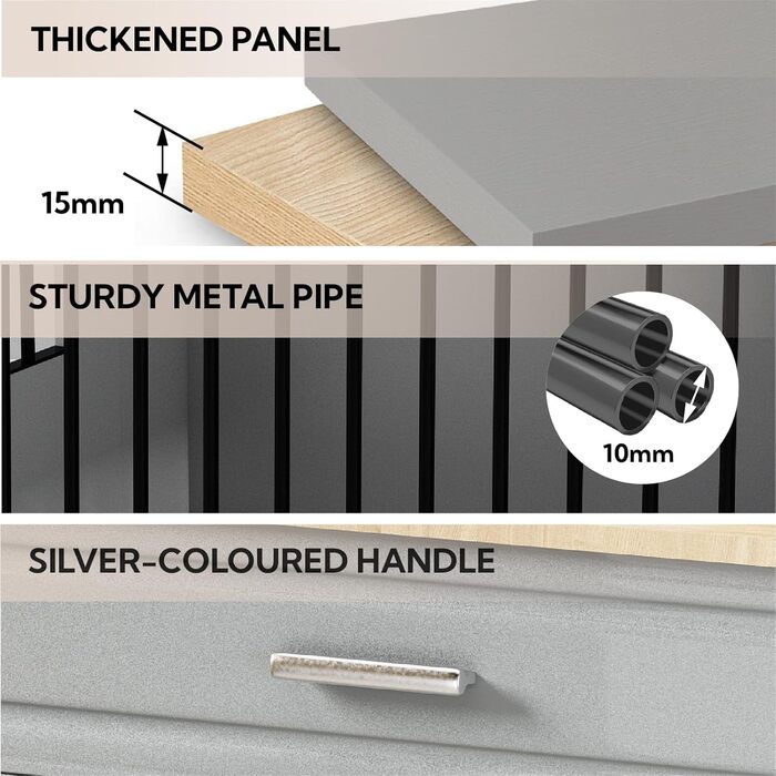 DAWNYIELD Клітка для собак, меблі, дерев'яна з відкидною дверцятами та шухлядою, стиль меблів, внутрішній вольєр для собак, стіл з поворотним миском на 360°, білий колір, біла розсувна дверцята (сіра розсувна дверцята)