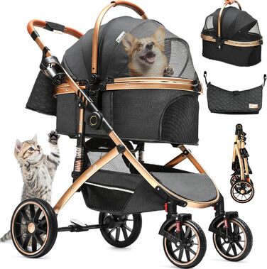 Візок для собак YITAHOME 3 в 1: візок, переноска, прогулянковий візок. До 22 кг, складний, для маленьких собак та котів (чорний)