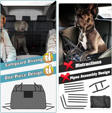 Сітчаста перегородка для собак у автомобіль Mixsuper, 133,1 см, для позашляховиків та авто, чорний, міцна