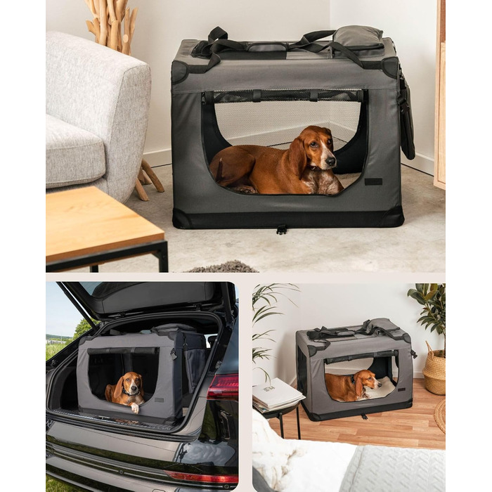 Lionto Транспортна переноска для собак та котів, 82x58x58 см, складна, сіра, до 18 кг