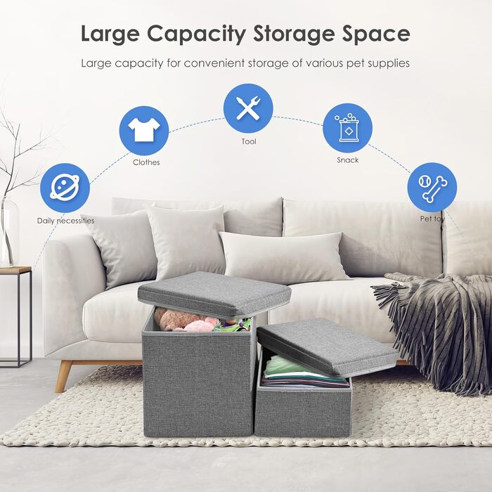 Сходинки для собак маленьких порід, складані. Сходи для котів з ящиками для зберігання. Сходи для домашніх тварин на диван та ліжко (2 сходинки)