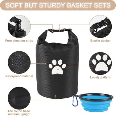Сумка для подорожей з собакою, 2 шт., 4.98 кг, контейнер для корму з розкладними мисками, не протікає, для поїздок на авто, кемпінгу, екскурсій (Блакитний)