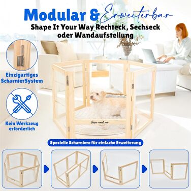 Кія для собак Емма, переносний вольєр для цуценят з масиву дерева та акрилового скла, 60 см, сучасний дизайн