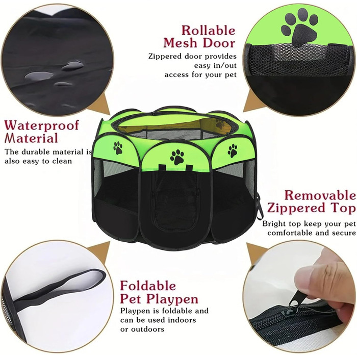 Складаний вольєр для цуценят та собак, портативний загон для тварин, 74x43 см (зелений)
