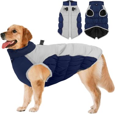 Зимовий теплий одяг для великих собак, XL - теплий зимовий одяг для собак, великих порід, світловідбиваючий, з коміром-гетром, для снігу, червоний (темно-синій, 2XL)