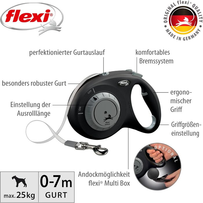 Flexi Select повідок для собак, чорний, 7 м, регулювання 0-7 м, до 25 кг