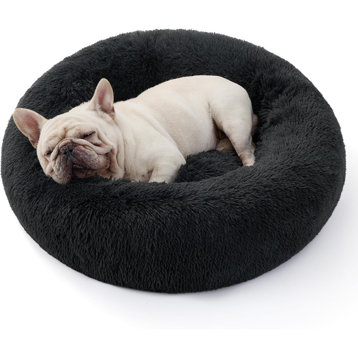 Кругле ліжко для котів та собак BEDSURE - м'яке, плюшеве, Ø 70 см, сіро-темне, 70x70x15 см