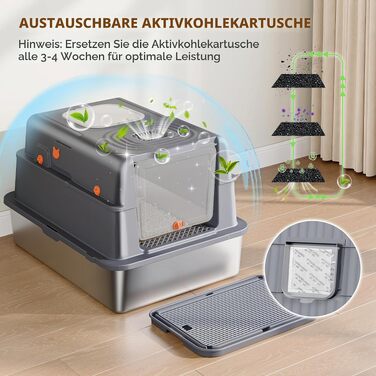 Лоток для котів із нержавіючої сталі з кришкою, розмір XXXL (70 x 50 x 42 см), темно-сірий