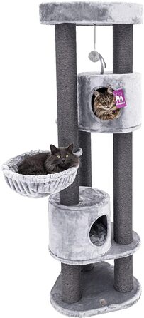 Дряпка для котів Petrebels Charlotte 180 см, преміум-якість, з гамаком, товсті стовпи Ø12 см, сіра