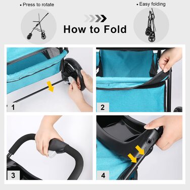 Дитяча коляска для собак і котів Haustier, 4 колеса, швидко складається, легка, для середніх та маленьких тварин (Сапфір)