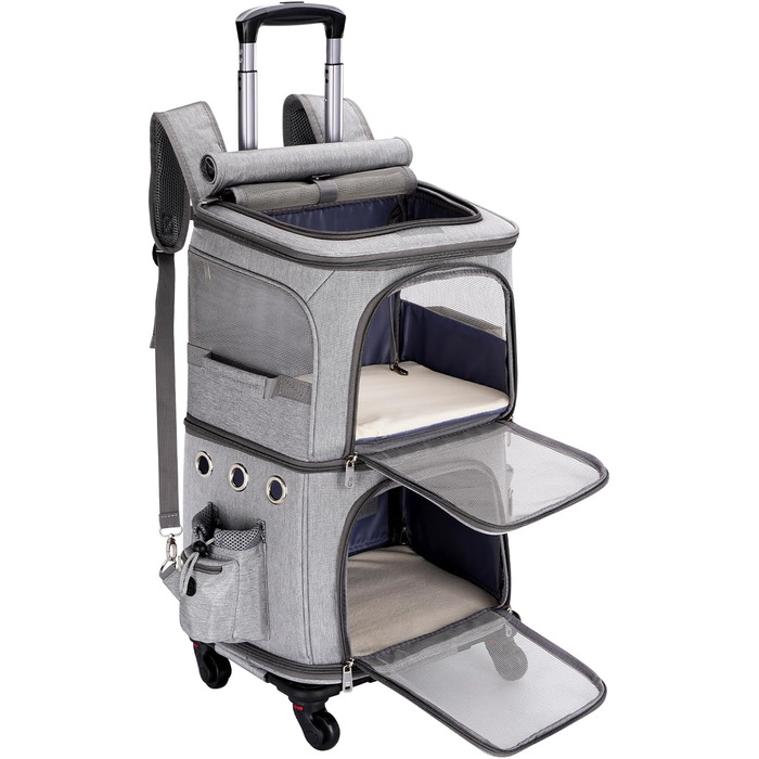 Переноска для котів та собак, XL, сіра. Зручна переноска з колесами, розкладна, до 12 кг