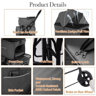 Дитяча коляска для собак 4-в-1, блакитна: для малих/середніх собак, з сумкою-переноскою, для 2 собак/кішок