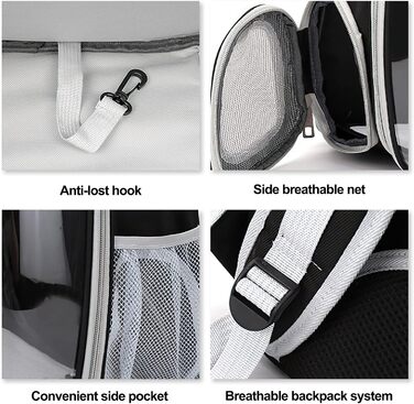 Рюкзак для кота/собаки Galatée, переноска для домашнього улюбленця, водонепроникний, прозорий, чорний, 35*45*28 см