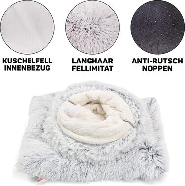 Канадський кіт | Преміум тунель для котів CUBI, XXL тунель з місцем для сну, з м'яким лежаком, для великих котів, 100 x 80 x 26 см (Сірий)