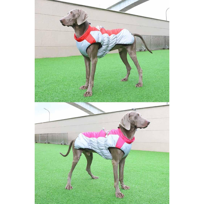 Зимова куртка для собак з металевою застібкою для повідка, тепла безрукавка для собак, відображаючий пуховик для собак, водонепроникний для великих собак (червоний, 4XL для 20-30 кг)