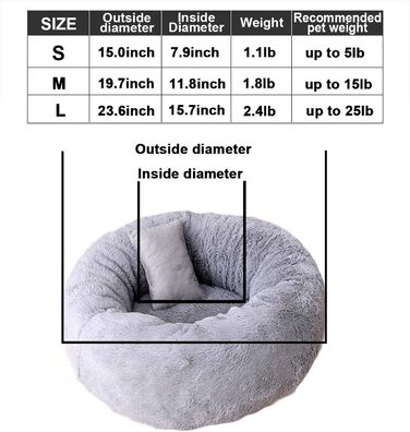 Кругле ліжко-доннат для собак малого та середнього розміру, м'яке та тепле, з плюшу, 60*60*22 см, біле