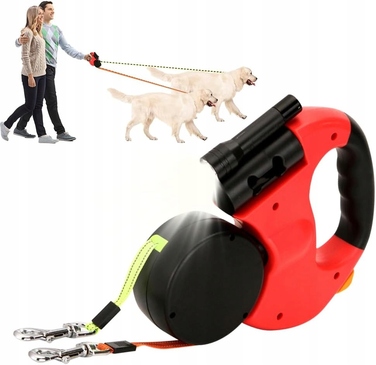 Подвійний автоматичний рулетки-повідець для собак 3м з ліхтариком, міцний ретрактор до 10 кг