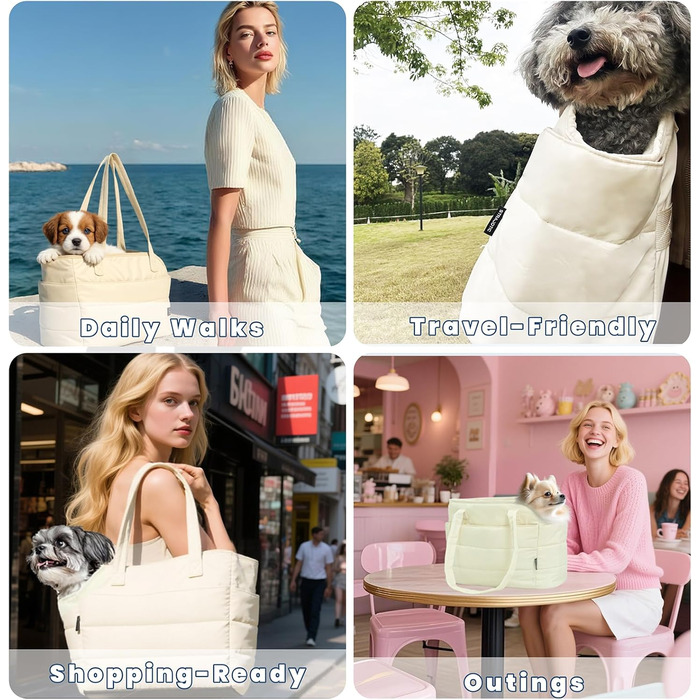 Легка переносна сумка для собак до 6,8 кг, степкова сумка-переноска для цуценят, з карабіном для безпеки, дамська сумка для собак для подорожей/покупок (Бежева)