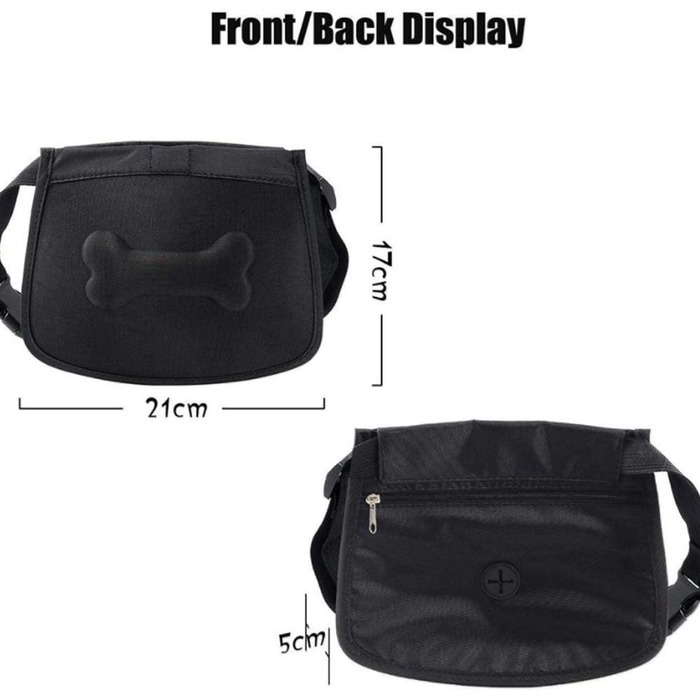 Сумка для корму для собак, навчальна сумка, кишенька для ласощів з дозатором кульок для прибирання, магнітна застібка, регульований плечовий ремінь для дресирування собак, кишеня для ласощів також для коней, чорна