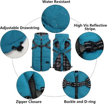 MOREZI Зимова куртка для собак, водонепроникна, з флісовою підкладкою, блискавка на спині, світловідбиваючі смуги та ремені, для маленьких та середніх собак - M (Спина: 39см), Синій