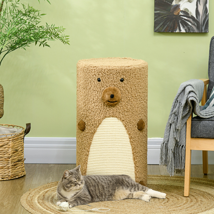 PawHut Scratching Barrel Bear Design 2 яруси 2 печери з поверхнею для дряпання з сизалю Φ35 x 66 см Світло-коричневий для котячих меблів та розваг
