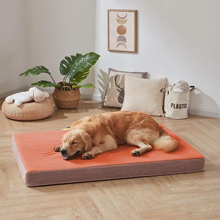 Ортопедичне ліжко для собак з гелевим шаром та піною з пам'яті, вологостійке, для великих та маленьких собак, знімний чохол, XL, помаранчеве