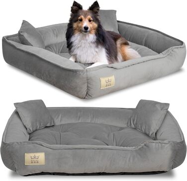 Крісло-ліжко для собак великих порід, зелене (сірий), 75 x 65 см, з велюру, ортопедичне, легко миється, силіконова наповнювач