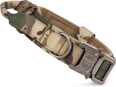 Тактичний нашийник для собак Huntvp, регульований, з ручкою контролю, з нейлону, з підкладкою, металева застібка, для середніх собак, для полювання, тренувань, активного відпочинку, камуфляж M