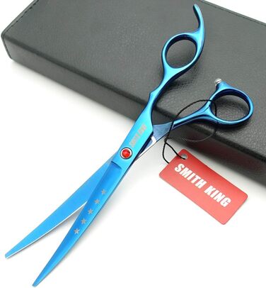 Ножиці для грумінгу собак, прямі та зігнуті, для розрідження шерсті, блакитні