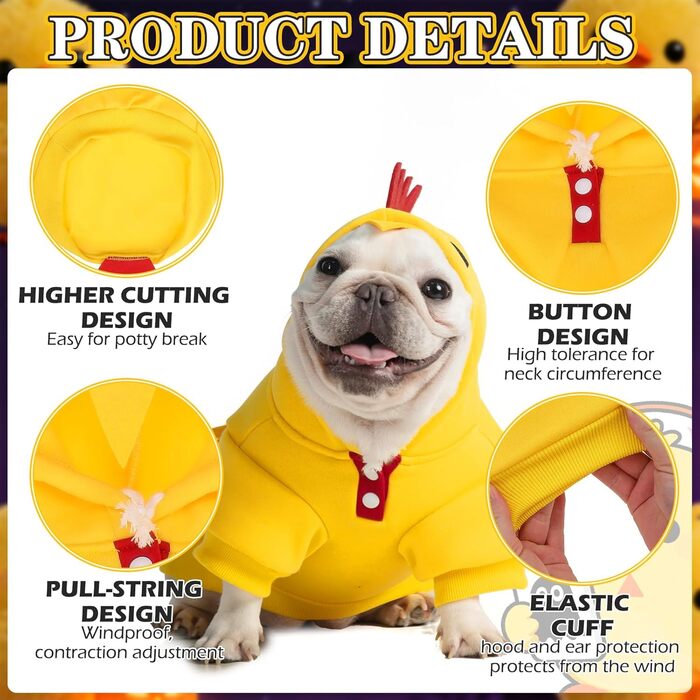 Костюм для собак EXPAWLORER у вигляді курки, косплей для малих, середніх та великих собак, костюм на Хелловін, м'який пуловер, світшот, кумедний халат з капюшоном для тварин, одяг для цуценят, котів, хлопчиків та великих собак