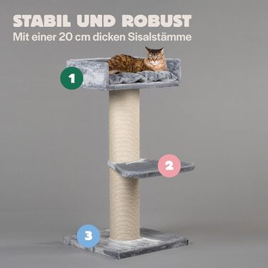 Котячий комплекс для великих котів RHRQuality Maine Coon Lounge, 120 см, товсті сизалеві стовпи 20 см, світло-сірий
