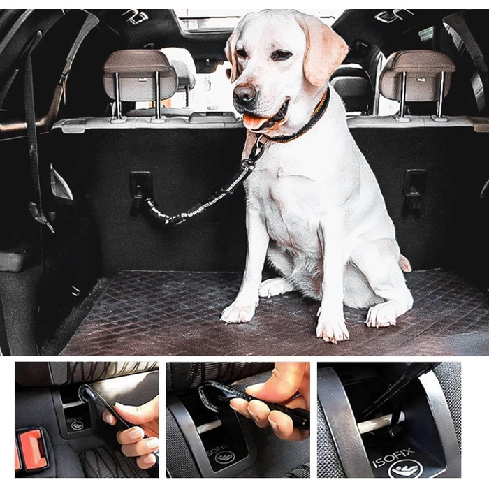 Ремінь безпеки для собак в авто: 2 шт., чорний, 60 см, з регулюванням та амортизацією