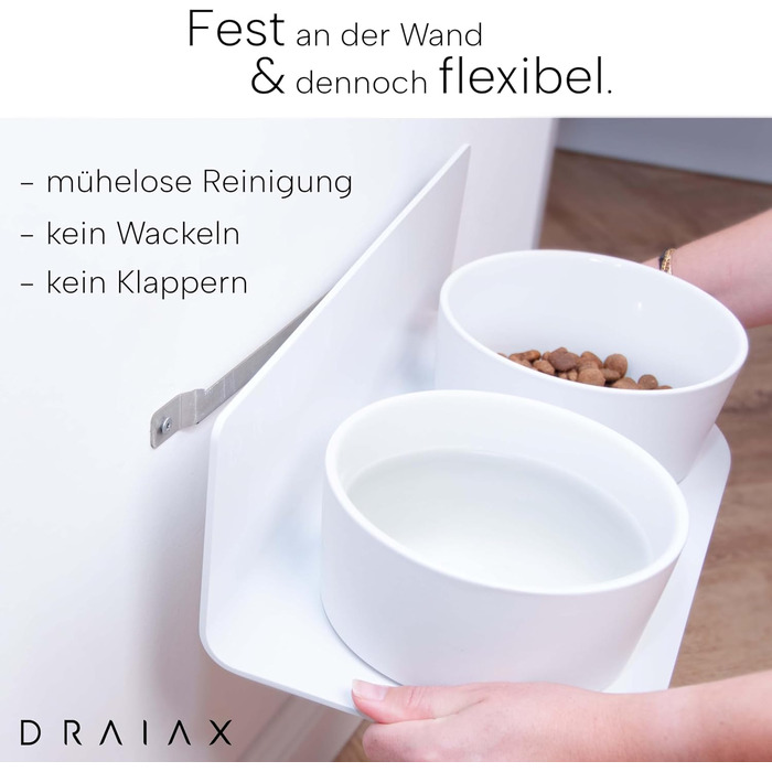 Керамічна миска для собак DRAIAX ElegantFeed M, підвісна, знімна, біла, настінна годівниця для собак
