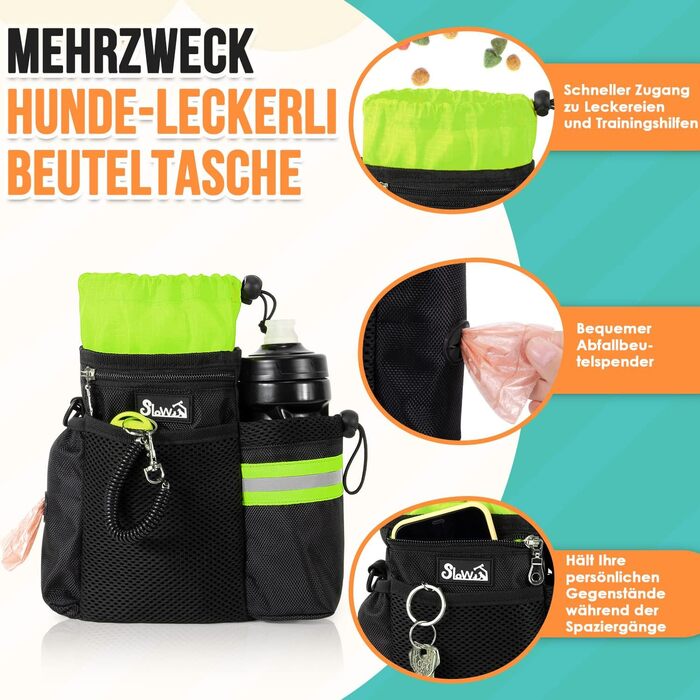 Сумка для ласощів для собак з дозатором пакетів для відходів та тримачем для пляшки, три способи носіння, зелена