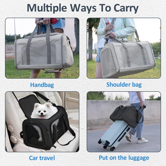 Транспортна сумка для котів та собак Kathson, схвалена авіакомпаніями, складна, чорна, до 6,8 кг