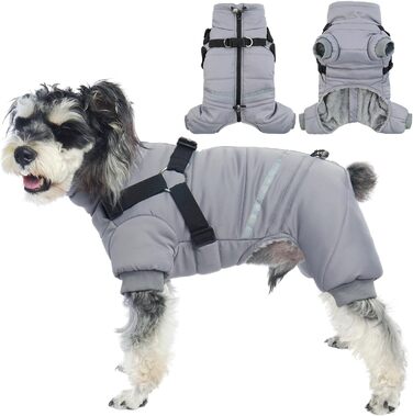 Водонепроникний собачий плащ, куртка для собак з шлейкою, зимовий плащ для собак маленьких, середніх та великих порід, вітронепроникна зимова куртка для собак, костюм з світловідбиваючими смугами та блискавкою, S-XL, сірий