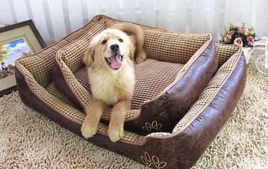 М'яке розкішне ліжко для собак GUOCU з знімним подушкою, водонепроникне, для домашніх тварин, різні розміри, коричневий, XXL (110x80x27 см)
