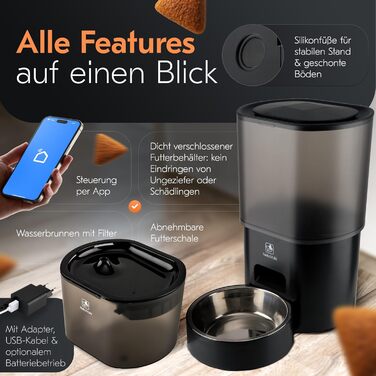 Автоматичний годівниця та поїлка для котів 2в1 з Wi-Fi, 3L, без сонячних панелей, керування через додаток