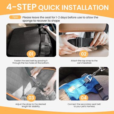 Автокрісло для собак маленьких порід з водонепроникною підстилкою, Memory Foam, до 13,6 кг, з кишенями, антиковзаюче, для переднього та заднього сидіння