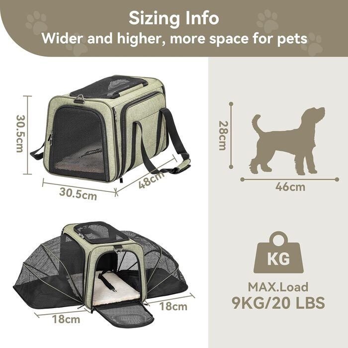 Розкладна переноска для котів і собак Petsfit, авіаційна сумка для тварин з оксфордської тканини, з плечовим ременем, розширювана
