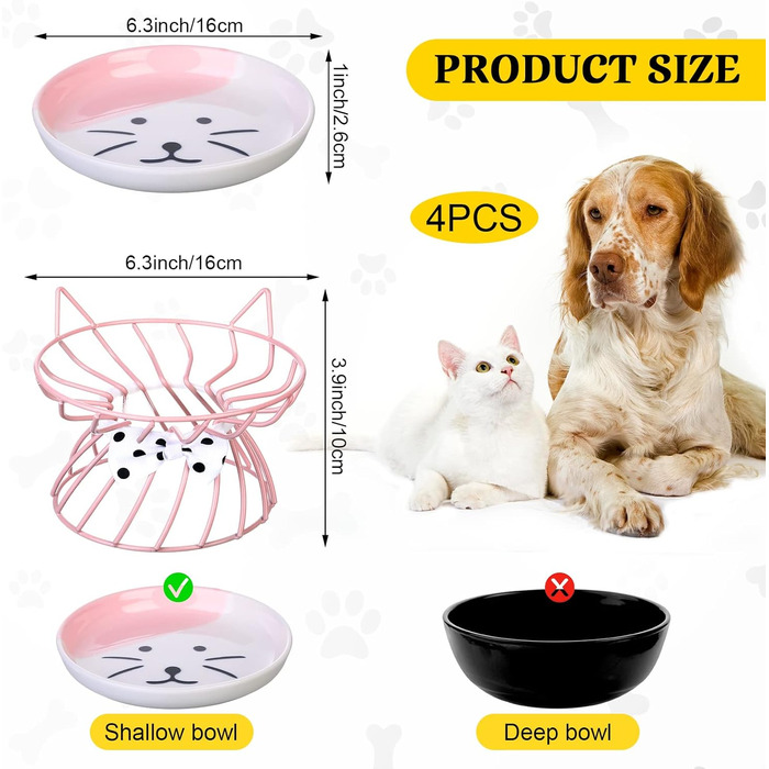 Станція для годування котів Sunnyray, 4 шт., керамічні годівниці з підставкою, анти-блювотний дизайн, для собак та домашніх тварин