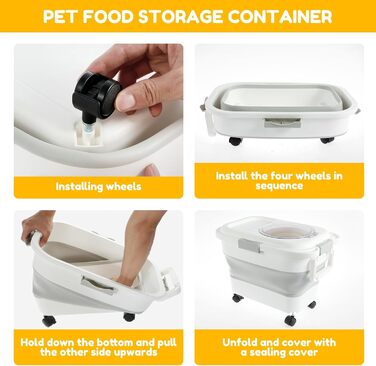 Контейнер для собачого корму, герметичний, складної конструкції, з лопаткою та колесами. Складаний контейнер для зберігання рису та корму для тварин (собаки, коти).
