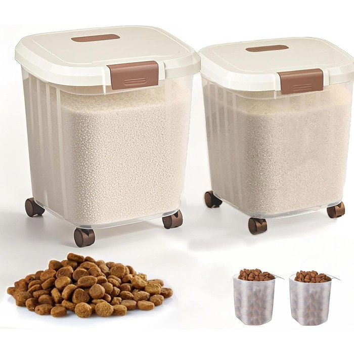 Контейнер для зберігання корму для собак RUIAN, 15/25 кг, на колесах, з ложкою (2 шт.)