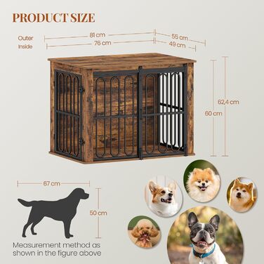 Дерев'яний вольєр для собак, 81 см, вольєр-стілець для дому, 2 двері, ковзні дверцята, для маленьких та середніх собак, міцний, 81 × 55 × 62,4 см, білий (коричневий)