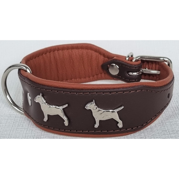 Нашийник для собак Bullterrier, шкіряний, коричневий/коньяк, розмір 33-41 см, ширина 45 мм