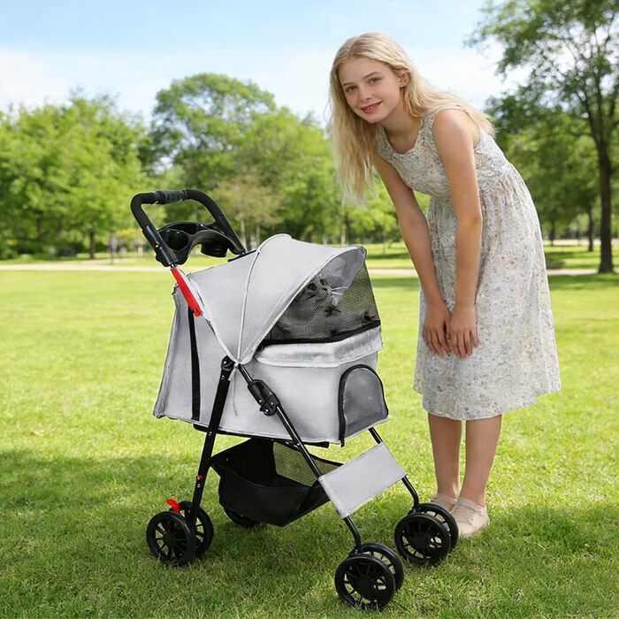 Дитяча коляска для собак та котів Homewell, складана, до 20 кг, з сумкою та підсклянником (сіра)
