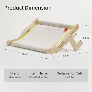 Підвіконна лежанка для котів MEWOOFUN, беж, до 18 кг, двостороння, без свердління та присосок